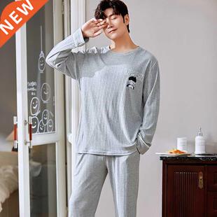 Men's Soft Cotton Pajamas Set Autumn Winter Male Warm Thicke