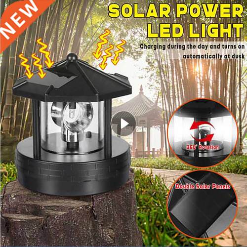 LED Solar Lighthouse Unique Waterproof 360 Degree Rotating