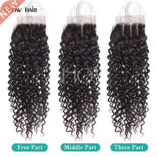 4*4 kinky curly Lace closure Water Wave Bundles Remy Hair