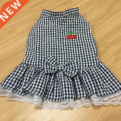 Pet Dog Plaid Dress Summer owknot Lace Costume Cat Dog