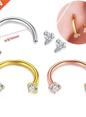 1Pc 1.2x6/8/10mm Steel Zrcon Cartlage Ear Stud Ear Perc