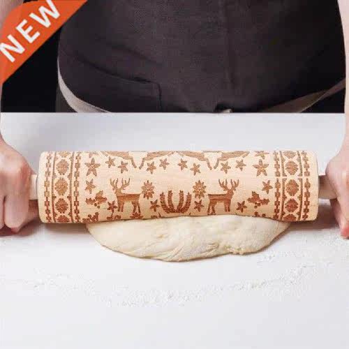 35*5cm Christmas Embossing Rolling Pin Baking Cookies