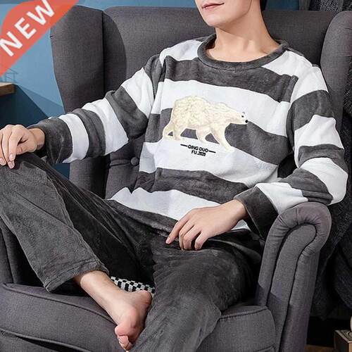 Pajama Man Warm Sleepwear Men's Flannel Winter Thick Pajamas