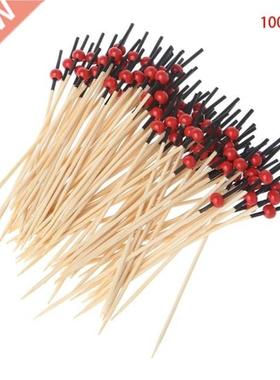 100pcs Beads Bamboo Cocktail Picks Food Sticks Disposable To