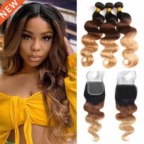 Colored Brazilian Body Wave Hair Weave Bundles With Closure