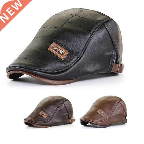 Men Beret Hat Pu Leather Flat Cap Warm Autumn Winter Male A