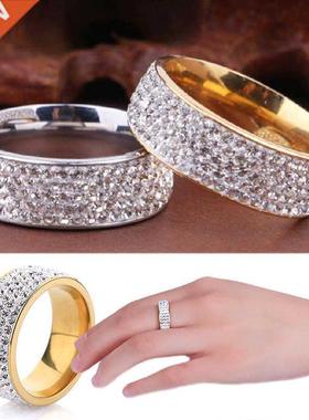 2020 Women Men Luxury Stainless Steel Ring Crystal Rhineston
