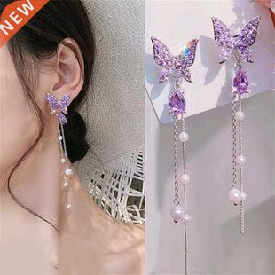 1 Pair Fashion Shiny Butterfly Rhinestone Drop Dangle Earrin