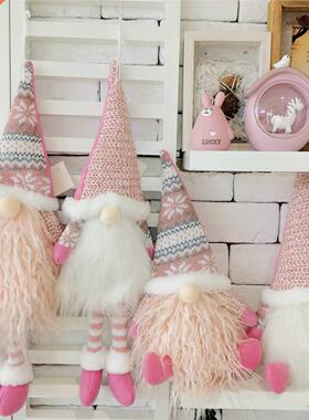 Pink Christmas Faceless Doll Grey Santa Claus Oranments Xmas