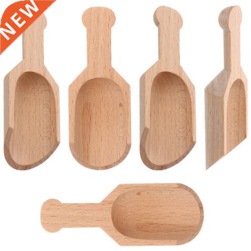 5pcs Wooden Round Handle Scoop Teaspoon Mini Small Salt Shov