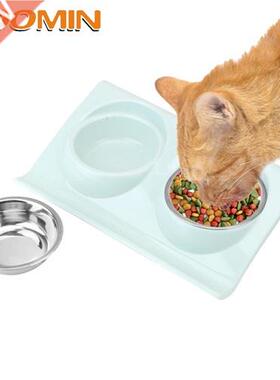 HOOMIN Stainless Steel Cat Double Bowl Pet Food Water