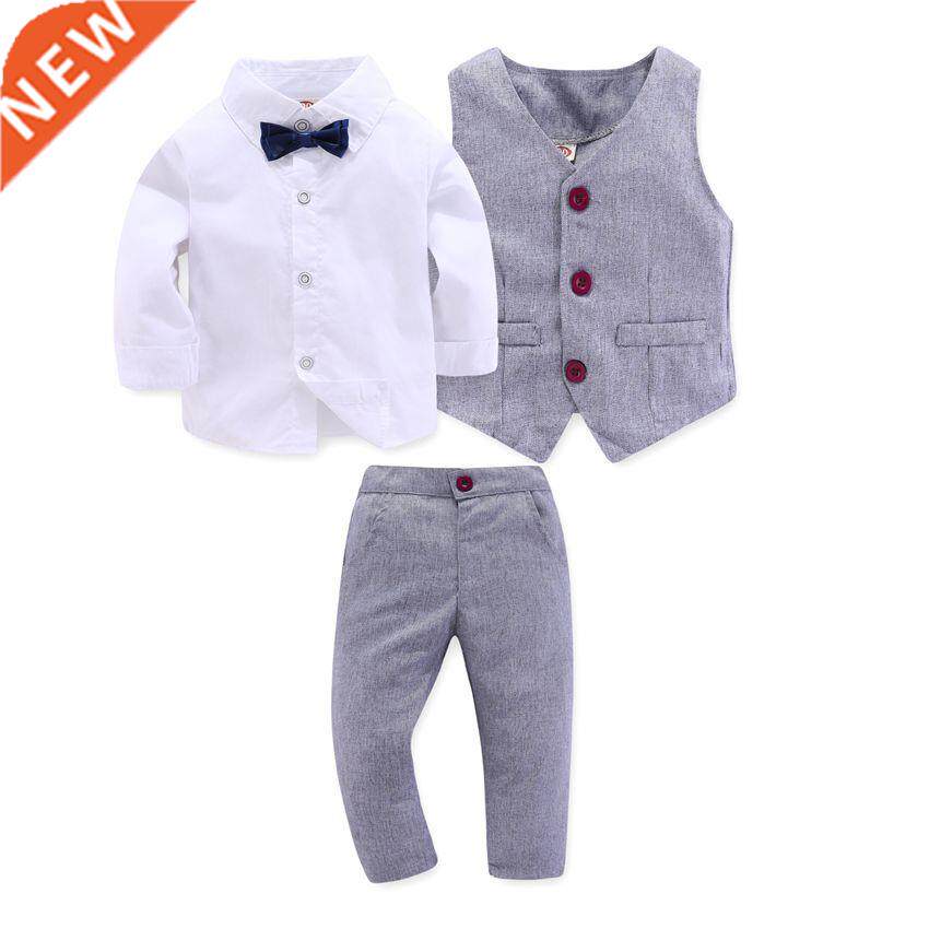 Kid Boy Clothes Gentleman Grey Vest + Long-Sleeved White Pin