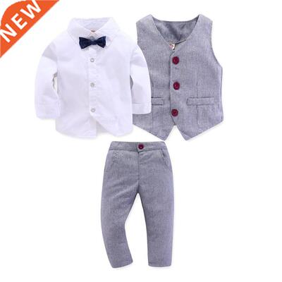 Kid Boy Clothes Gentleman Grey Vest + Long-Sleeved White Pin