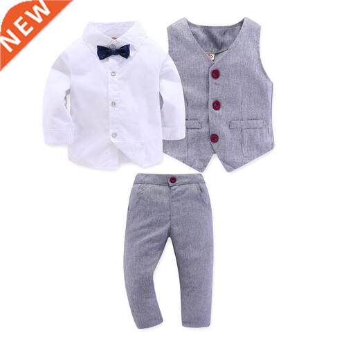 Kid Boy Clothes Gentleman Grey Vest + Long-Sleeved White Pin