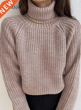 FSDA Turtleneck Women Sweater Women Khaki Long Sleeve Pullov