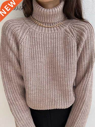 FSDA Turtleneck Women Sweater Women Khaki Long Sleeve Pullov