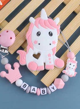 Customizable Letter Unicorn Pacifier Clips Chain Teether Pen
