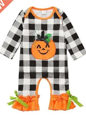 Hlloween Newborn Bby Girls Plid Romper Long Sleeve Plid