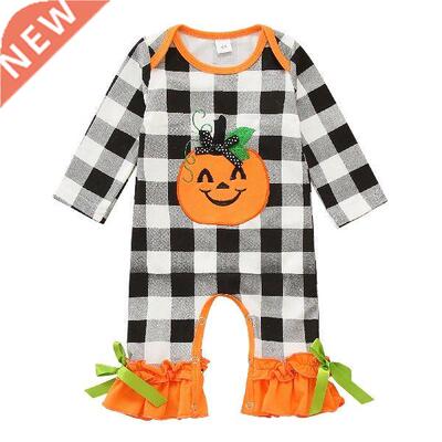 Hlloween Newborn Bby Girls Plid Romper Long Sleeve Plid