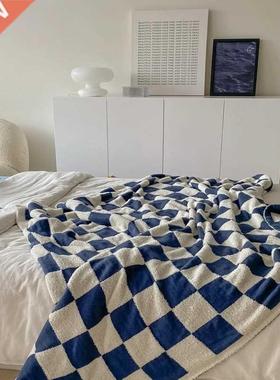 Nordic soft waxy checkerboard knitted blanket single sofa ve