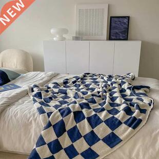 Nordic soft waxy checkerboard knitted blanket single sofa ve