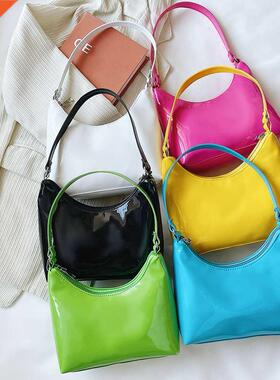 Vintage Women Patent PU Leather Shoulder Underarm Bag Casual