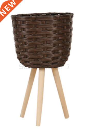 Wooden floor flower stand straw basket flowerpot floor
