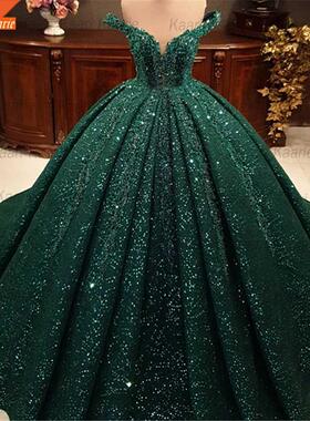 Arabic Hot Green Wedding Dresses 2022 Sequins Vestidos De No
