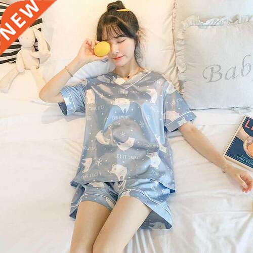 Pajamas Women Summer Thin Section V-neck Imitation Silk Ice