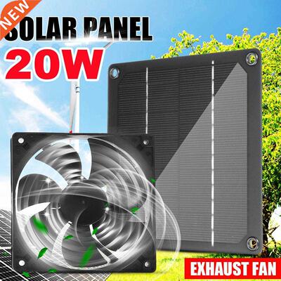 20W 12V Solar Panel Powered Exhaust Fan Waterproof USB
