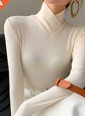 Stand-up Collar Long-sleeved Stretch T-shirt Women's Fall/wi