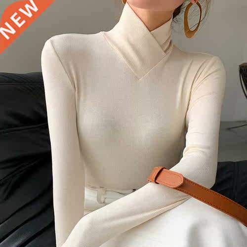 Stand-up Collar Long-sleeved Stretch T-shirt Women's Fall/wi