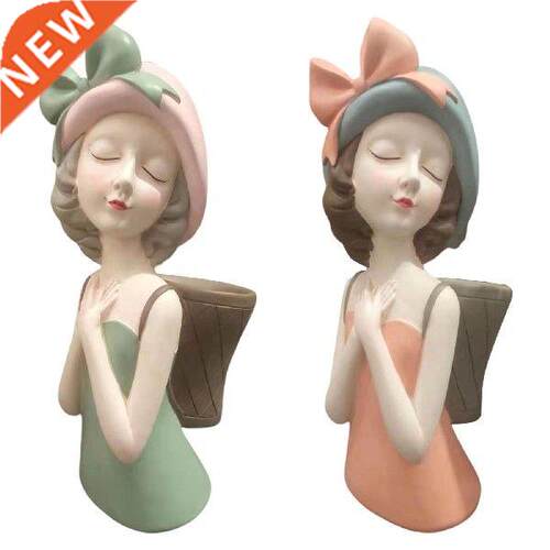 Girl Statue with Flower Holder Desktop Planter Creative