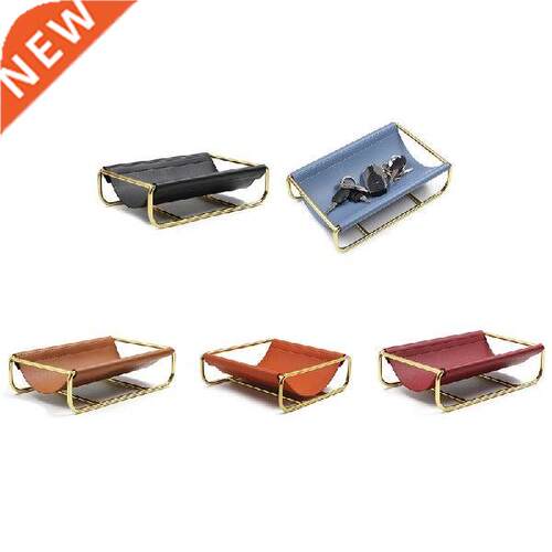 Modern Magazine Storage Desktop Metal Frame Leather Tray
