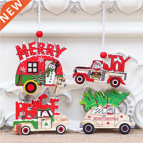 1/3PCs Christmas Pendant Wooden Painted Colorful Car Xmas Tr