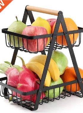 2-Tier Metal Fruit Basket Portable Kitchen Storage
