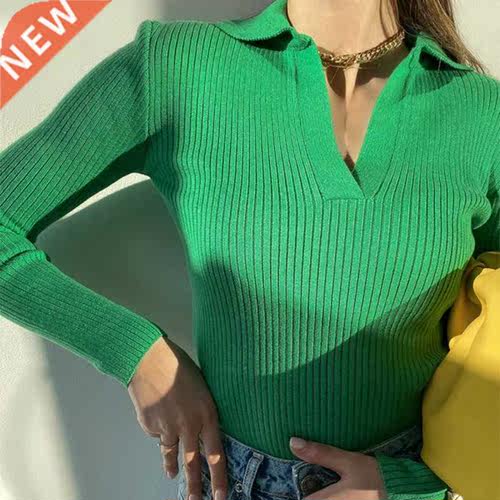Casual Knitted Sweater Pullover Basic V Neck Long Sleeve Sli