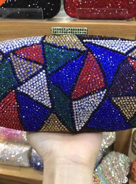 Women Navy Blue Stones Minaudiere Lady Clutch Bags Rhineston