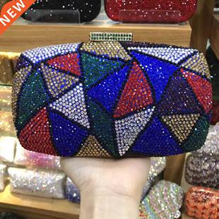 Women Navy Blue Stones Minaudiere Lady Clutch Bags Rhineston