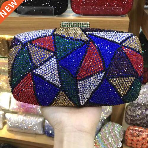 Women Navy Blue Stones Minaudiere Lady Clutch Bags Rhineston