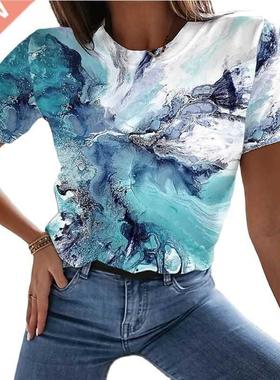 Ladies printing 3D painting T-shirt landscape print 3D summe