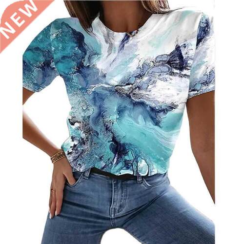 Ladies printing 3D painting T-shirt landscape print 3D summe
