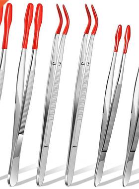 6 Pieces Rubber Tipped Tweezers PVC Stainless Steel Tips Twe