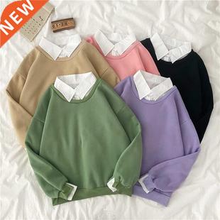 autumn winter Fake two-piece oversized women sweatshirt Kore