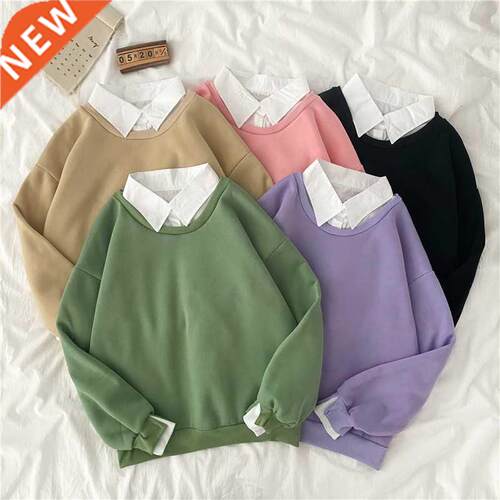 autumn winter Fake two-piece oversized women sweatshirt Kore
