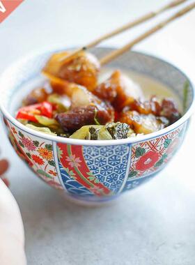 Pattern handmade Japanese style rice noodle soup bowl salad