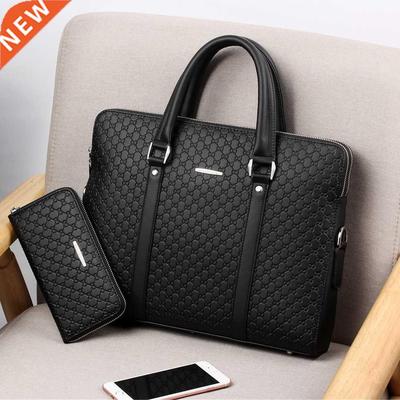 New Double Layers Men	s Leather Business Briefcase Ca