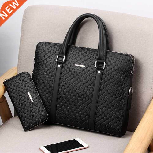 New Double Layers Men	s Leather Business Briefcase Ca