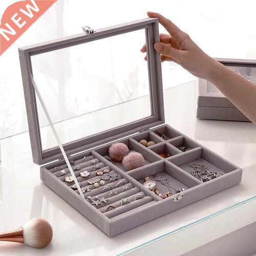 Velvet Glass Ring Earring Jewelry Display Organizer Box Tray