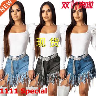 New 2023 women's milled denim straight leg shorts女牛仔 短裤